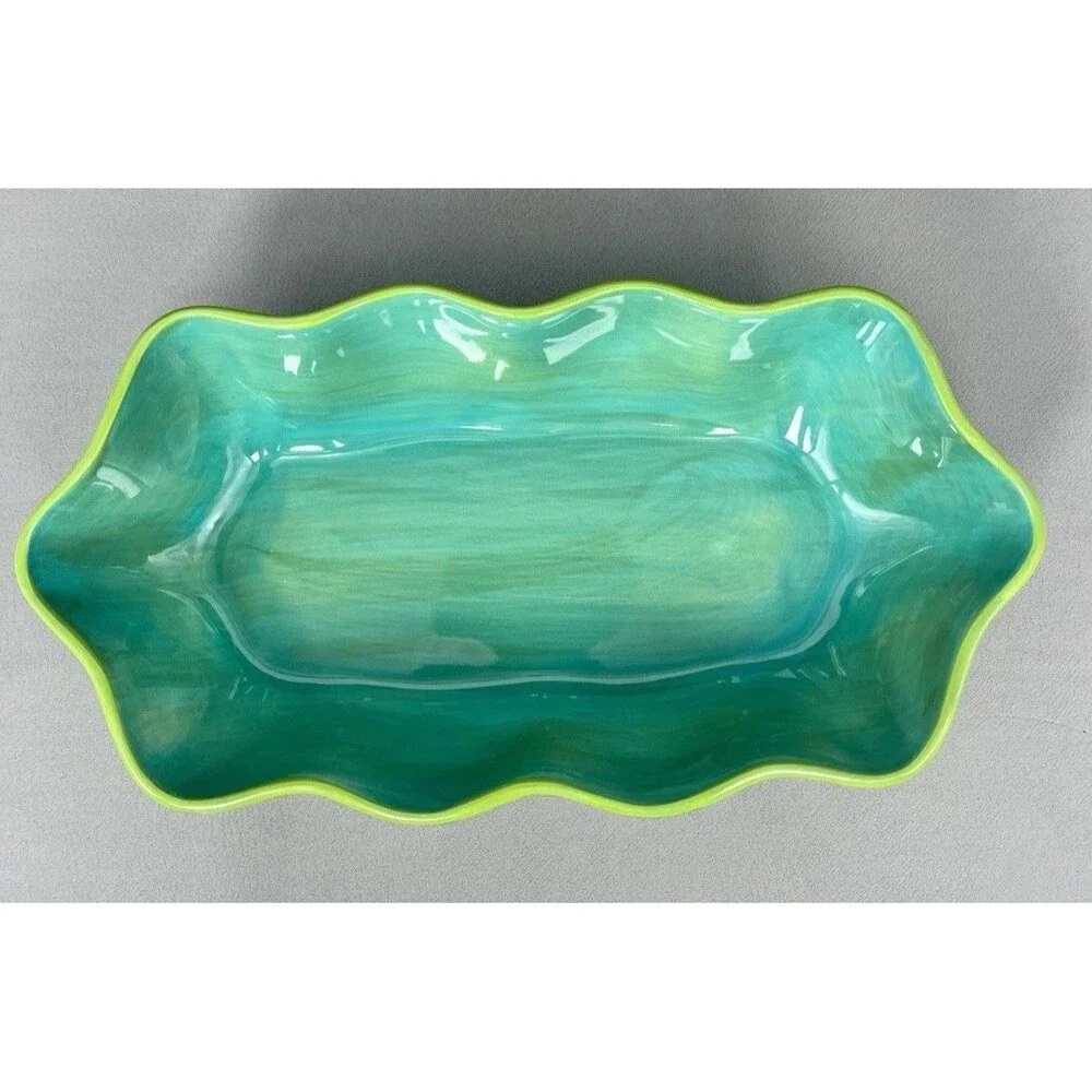 Southern Living at Home Gail Pittman Hand-Painted Ruffled Bowl Provence Green
